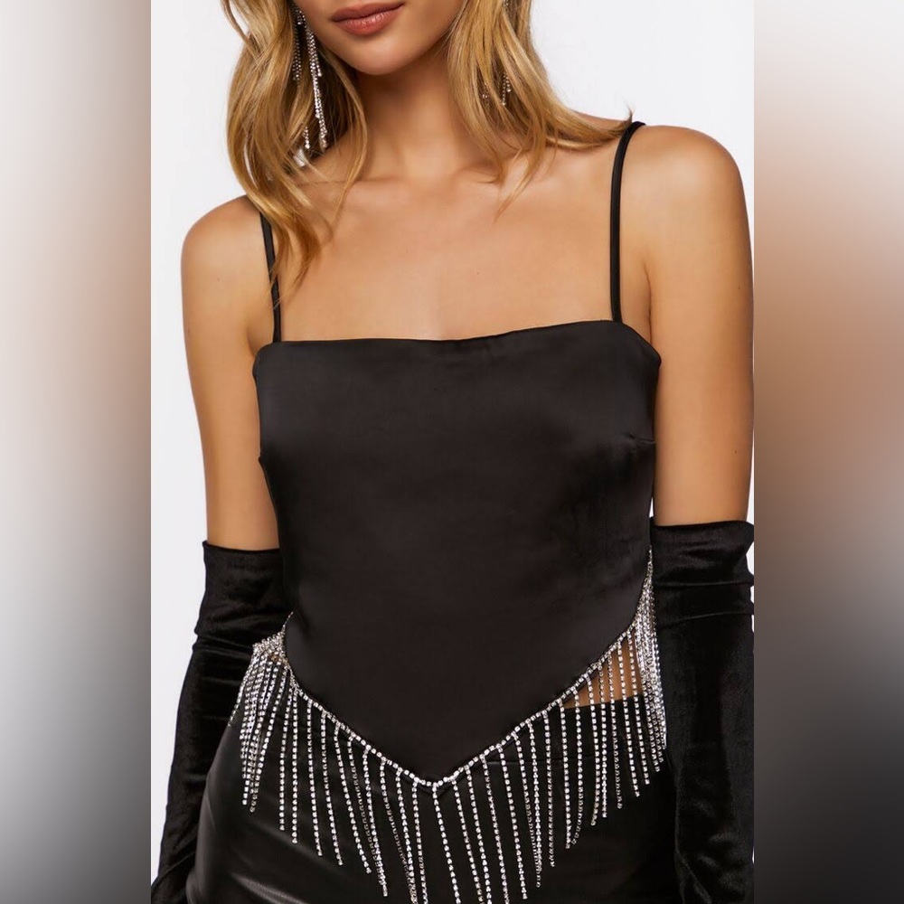 Rhinestone handkerchief crop top satin diamond drip design nwot